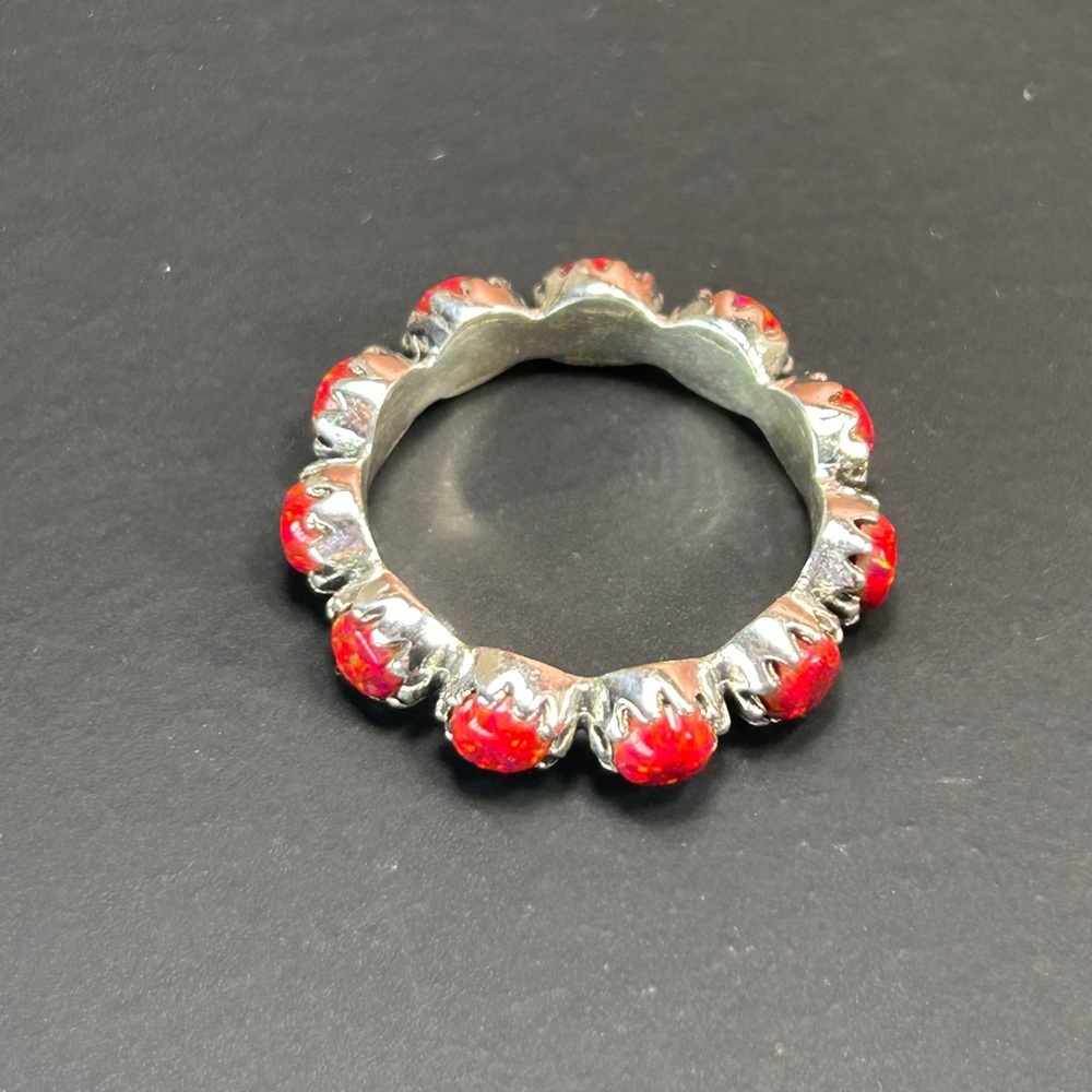 925 Sterling Silver Fire Red Opal Eternity Ring